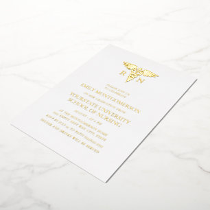 Invitation En Aluminium Élégant White Gold Foil Nursing School Graduate