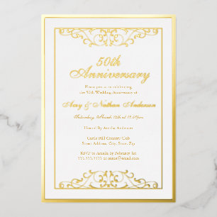 Invitation En Aluminium Élégant White Gold Swirl 50e anniversaire Mariage
