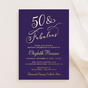 Invitation En Aluminium Elégante 50 Et Fabulous Purple 50e fête d'annivers