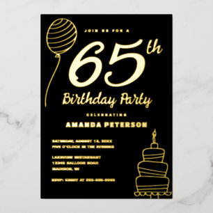 Invitation En Aluminium Élégante 65e fête d'anniversaire Real Gold