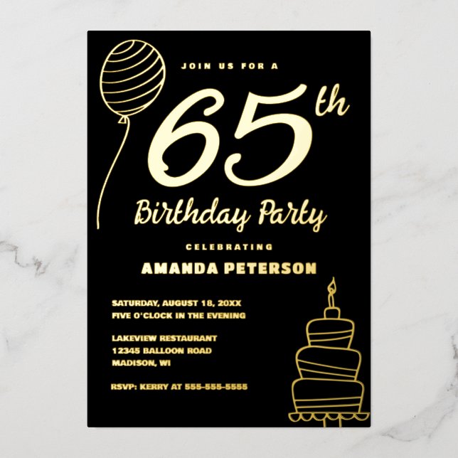 Invitation En Aluminium Élégante 65e fête d'anniversaire Real Gold (Recto)