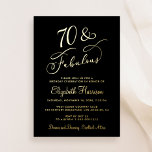 Invitation En Aluminium Elégante 70 Et Fabuleuse Black 70th Birthday Party<br><div class="desc">Élégante invitation de fête noire 70ème anniversaire qui présente "70 & Fabulous" et votre nom dans des scripts de calligraphie chic et les détails de la fête en lettres simples,  le tout rendu dans votre choix d'or véritable,  argent ou feuille d'or rose.</div>