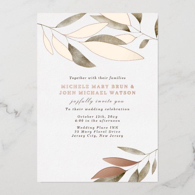 Invitation En Aluminium Elégante aquarelle automne feuilles Mariage Rose o (Recto)