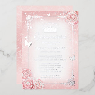 Invitation En Aluminium Elégante aquarelle florale Quinceanera rose clair