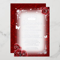 Elégante aquarelle florale Rouge Rose Quinceanera