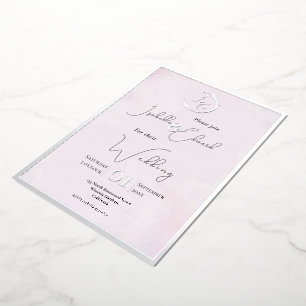 Invitation En Aluminium Elégante aquarelle Gris Lovebirds & Mariage rose
