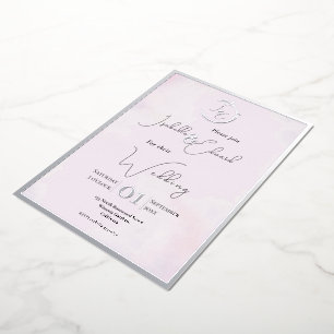 Invitation En Aluminium Elégante aquarelle Gris Lovebirds & Mariage rose
