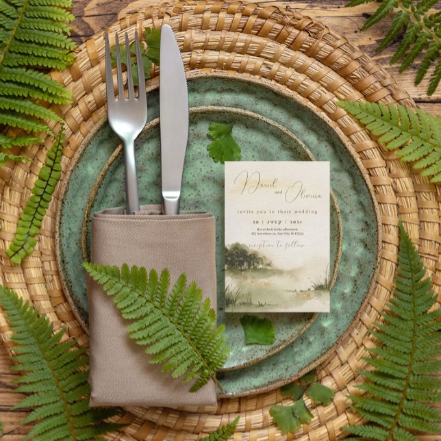 Invitation En Aluminium Elégante aquarelle neutre mariage paysage doux (Créateur téléchargé)