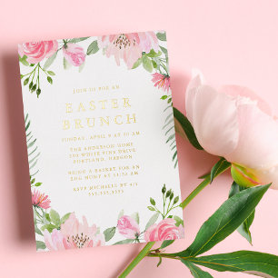 Invitation En Aluminium Elégante aquarelle rose Floral Brunch de Pâques