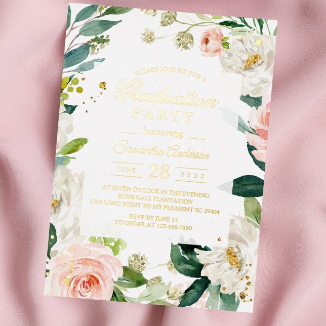 Invitation En Aluminium Elégante aquarelle rose pâle Cadre Floral (Créateur téléchargé)