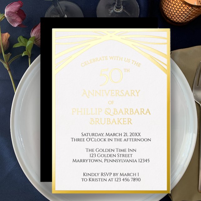 Invitation En Aluminium Elégante Arc Golden 50e fête Mariage Anniversaire (Easily customize this 50th anniversary party invitation template. Gold foil, unique modern elegant.
)