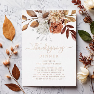 Invitation En Aluminium Elégante Automne Feuilles Thanksgiving Diner Rose 