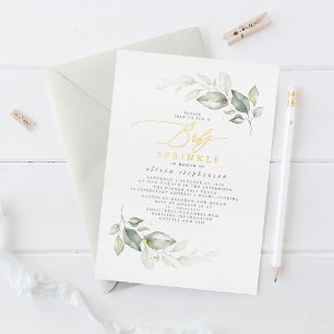 Invitation En Aluminium Élégante Baby Sprinkle aquarelle de verdure et or