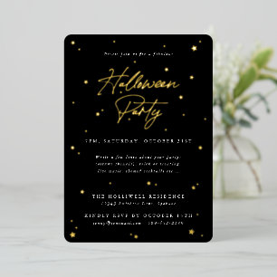 Invitation En Aluminium Élégante Black+Gold Stars Scattered Party Hallowee