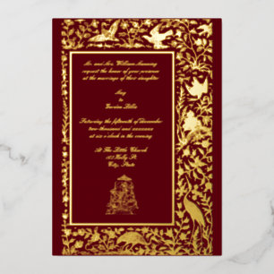 Invitation En Aluminium Élégante bordure vintage d'oiseaux indiens de 1608