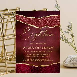 Invitation En Aluminium Élégante Bourgogne Geoed Agate 18e anniversaire Re