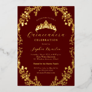 Invitation En Aluminium Elégante Bourgogne Gold Vintage Quinceanera