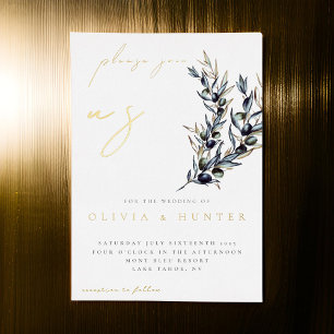 Invitation En Aluminium Élégante Branche d'olive Mariage blanc et or