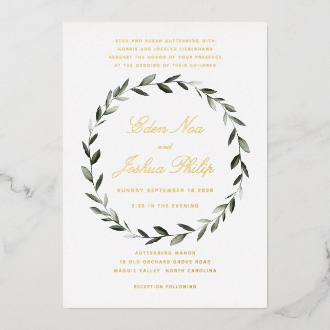 Invitation En Aluminium Élégante Branche traditionnelle d'olive Wreath II  (Recto)