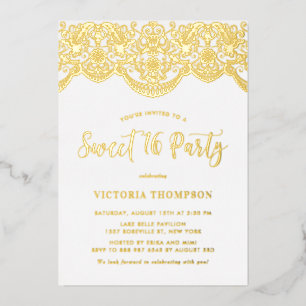 Invitation En Aluminium Élégante Brocade Lace Sweet 16 Party