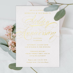 Invitation En Aluminium Élégante Calligraphie 50ème Anniversaire d'or