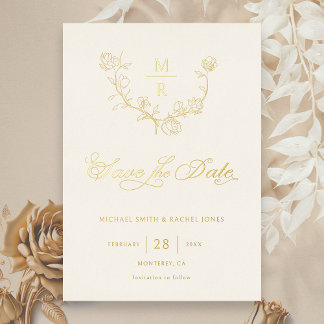 Invitation En Aluminium Élégante calligraphie botanique en or Enregistrer 