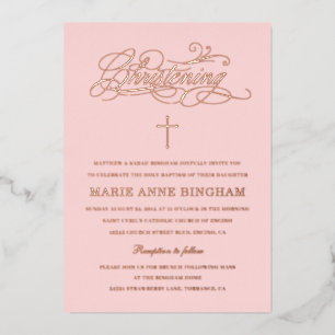 Invitation En Aluminium Élégante calligraphie Christening Blush Rose