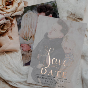 Invitation En Aluminium Élégante calligraphie Deux photos Enregistrer la d