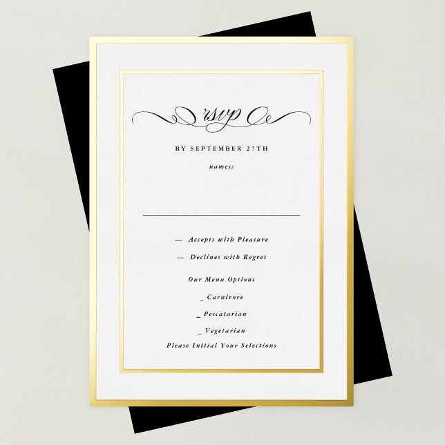 Invitation En Aluminium Elégante Calligraphie Formale Gold Frame Wedding R (Créateur téléchargé)