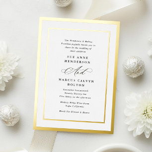 Invitation En Aluminium Élégante Calligraphie Formelle Foil Gold Mariage