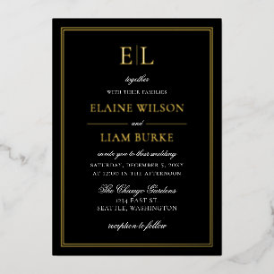 Invitation En Aluminium Élégante calligraphie Luxe Black Gold Mariage