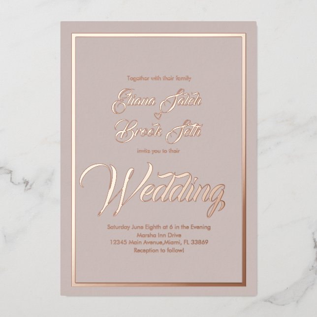 Invitation En Aluminium Élégante calligraphie Mariage cardiaque Pressing F (Recto)