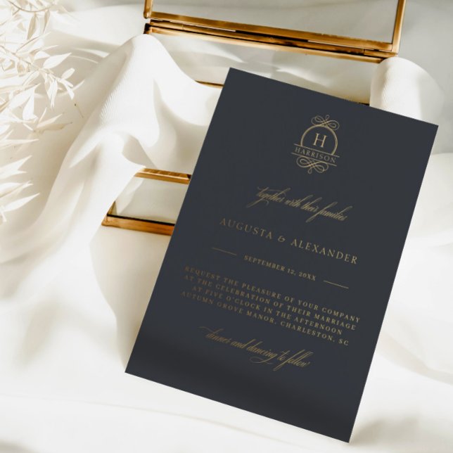 Invitation En Aluminium Élégante calligraphie Monogramme Classique Mariage (Créateur téléchargé)