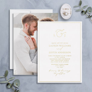 Invitation En Aluminium Élégante calligraphie Monogramme Photo Gold