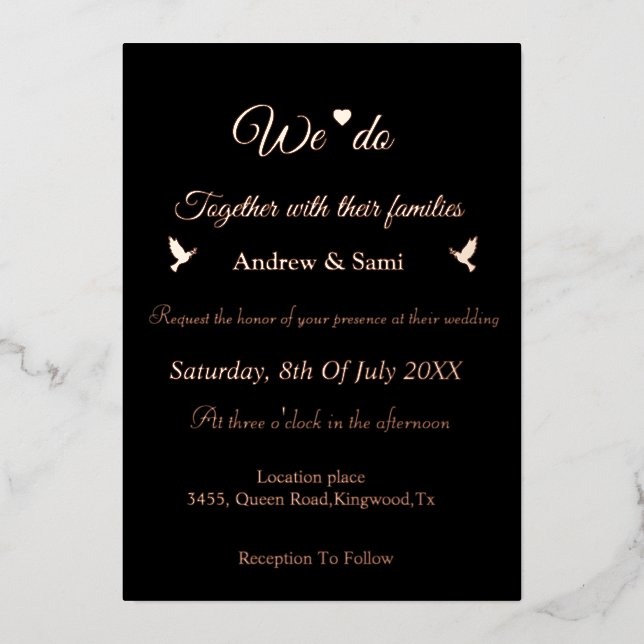 Invitation En Aluminium Élégante calligraphie Non Photo mariage Invit Foil (Recto)