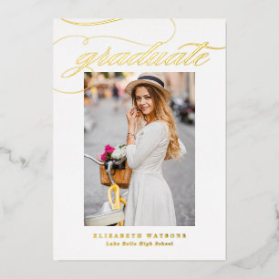 Invitation En Aluminium Élégante calligraphie Photo Graduation Gold