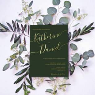Invitation En Aluminium Élégante calligraphie vert foncé Script minimalist