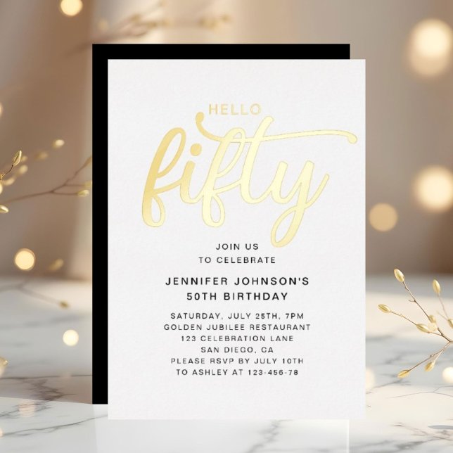 Invitation En Aluminium Elégante Cinquante-cinquantième Anniversaire Or (Elegant Fifty 50th Birthday Gold Foil Invitation)