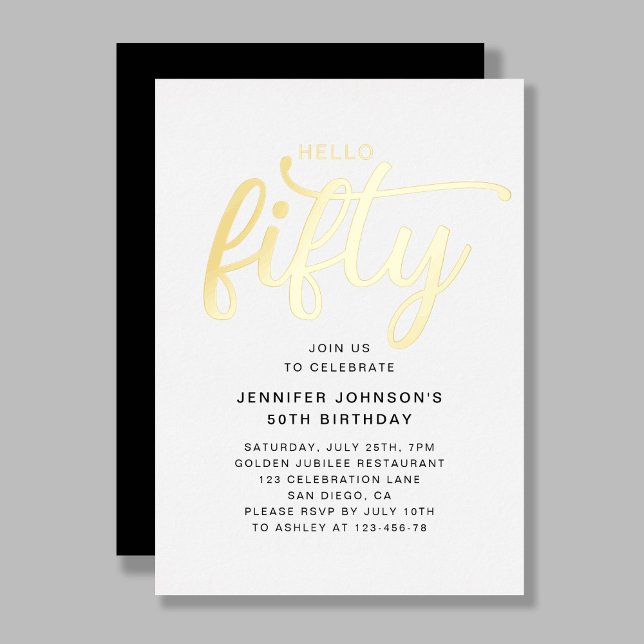 Invitation En Aluminium Elégante Cinquante-cinquantième Anniversaire Or (Elegant Fifty 50th Birthday Gold Foil Invitation)