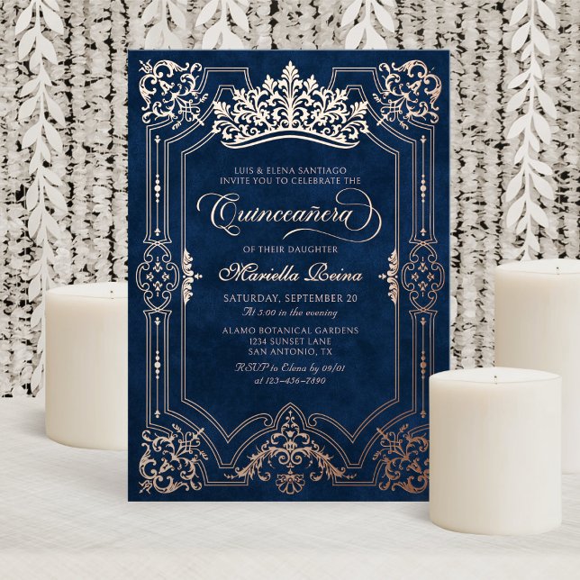 Invitation En Aluminium Elégante Couronne rose Tiara Quinceanera (Créateur téléchargé)