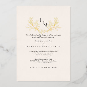 Invitation En Aluminium Elégante Crème Foliage Mariage Or