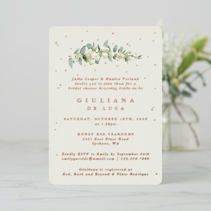 Invitation En Aluminium Elégante crème Snowberry+Eucalyptus Fête des marié