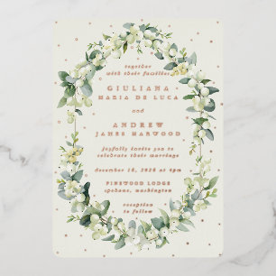 Invitation En Aluminium Elégante Crème Snowberry+Eucalyptus Mariage d'hive