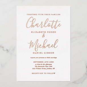 Invitation En Aluminium Élégante Écriture Signature Mariage Dorure Rose