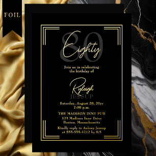 Invitation En Aluminium Élégante Fête Art Déco pour 80e Anniversaire en No