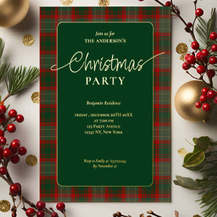 Invitation En Aluminium Élégante fête de Noël de Buffle Vert Plaid
