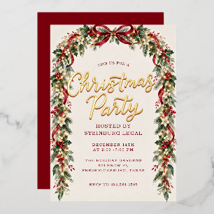 Invitation En Aluminium Élégante fête de Noël en aquarelle dorée et verdur
