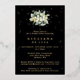 Invitation En Aluminium Elégante Fête des mariées Black Snowberry+Eucalypt