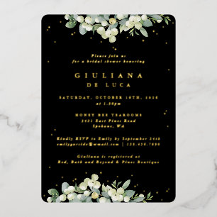 Invitation En Aluminium Elégante Fête des mariées Black Snowberry+Eucalypt