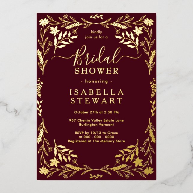 Invitation En Aluminium Elégante Fête des mariées Boho Chic Bourgogne (Recto)